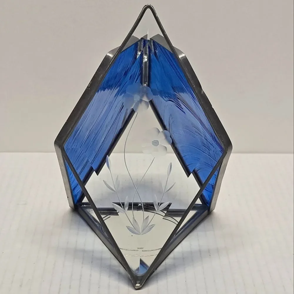 Vintage Stained Glass Tea Light Votive MCM Avant Garde Candle Holder